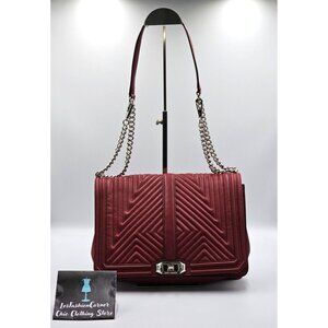 Rebecca Minkoff Women's Red Chevron leather Quilted Love Crossbody Bag Sz M 2558